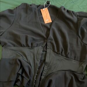 SHEIN Black Peplum Tie Front 3/4 Sleeve Blouse
